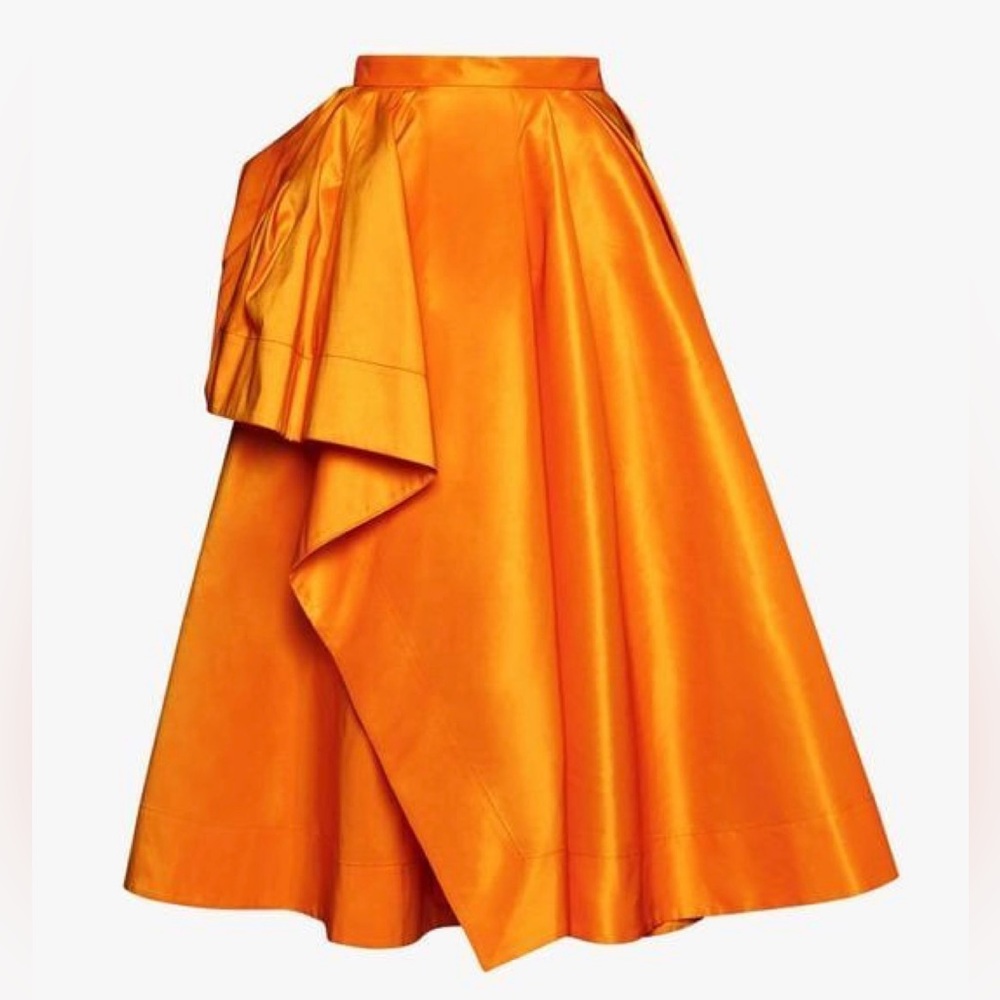 Luxury Alexander McQueen Orange Taffeta Full Skirt with Bow - Size 38IT/2US